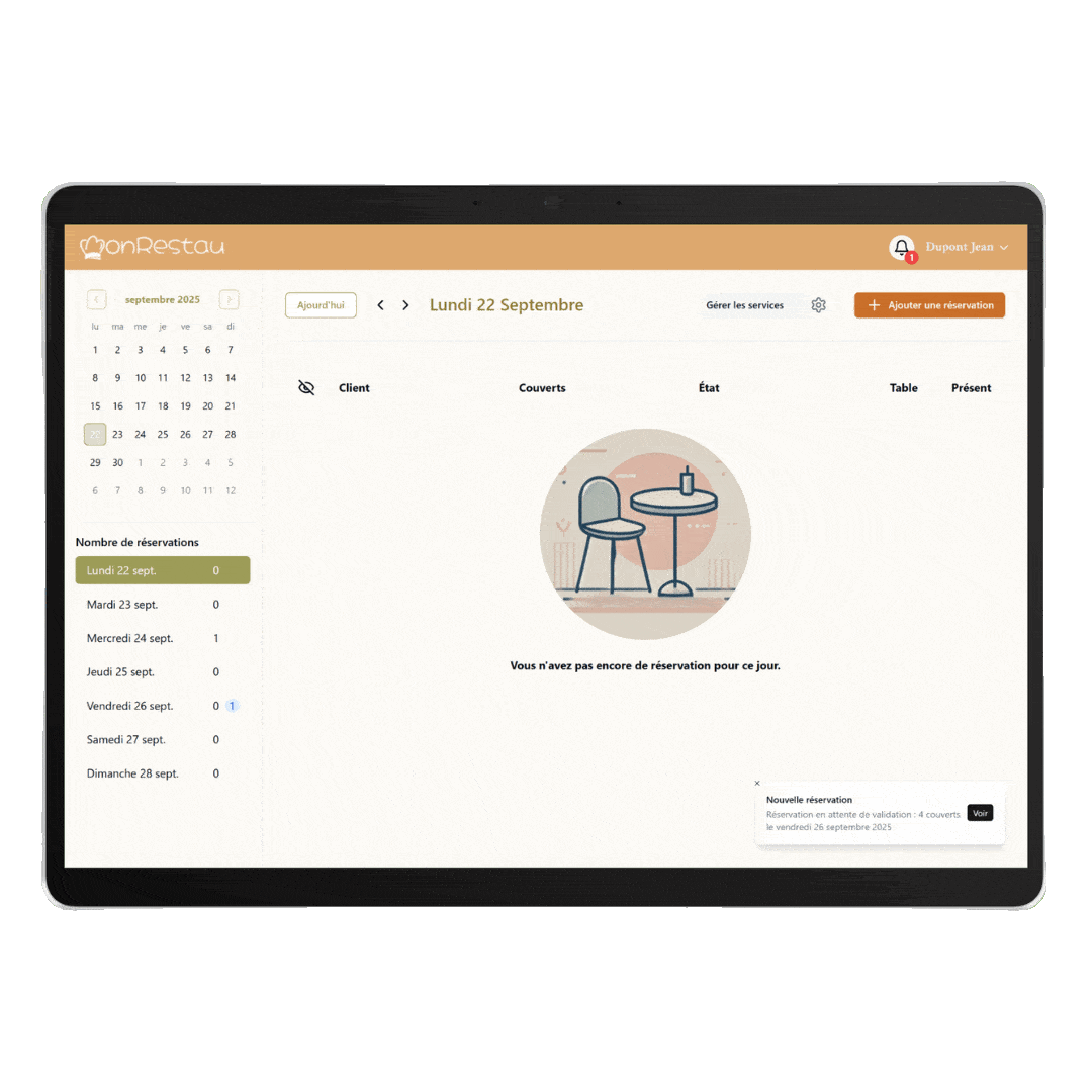 Backoffice de l'application de réservation MonRestau